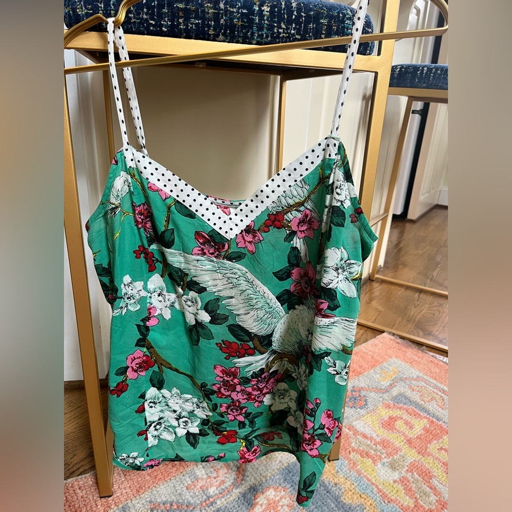 Anthropologie green with flowers tank